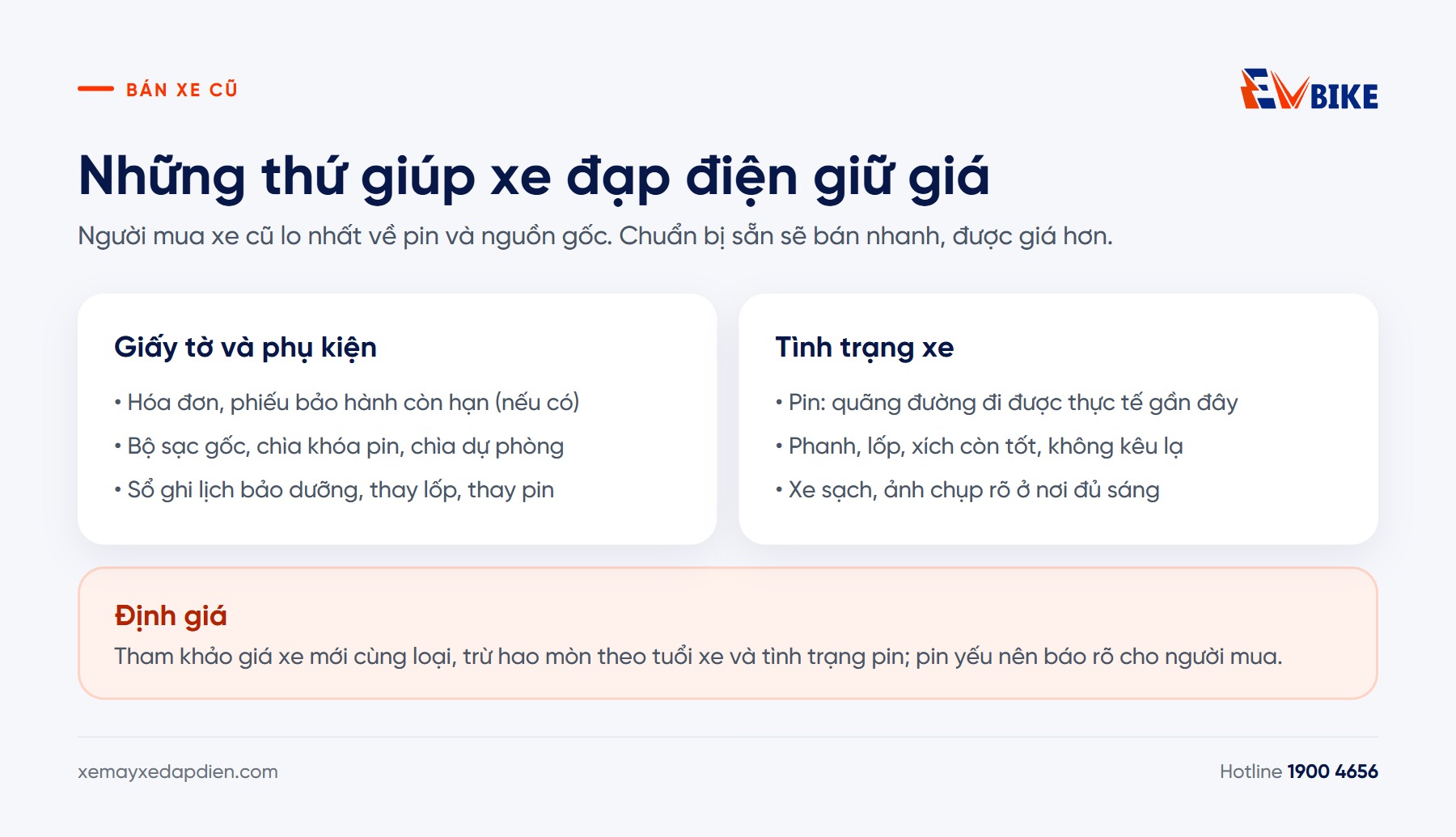 Danh sách giấy tờ và tình trạng giúp xe đạp điện cũ giữ giá