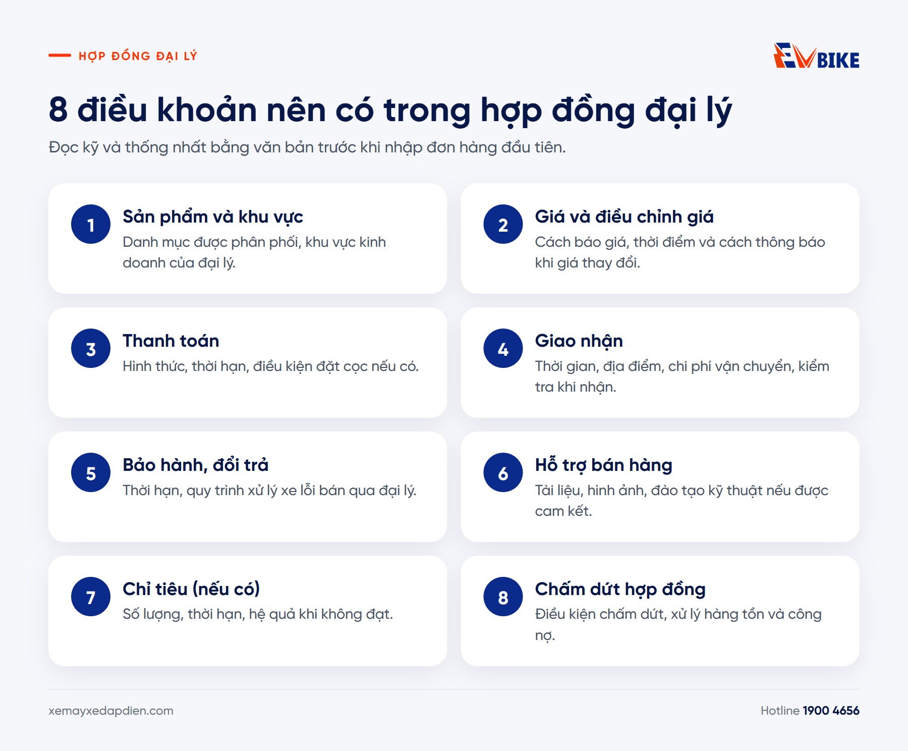 Tám điều khoản nên có trong hợp đồng đại lý xe đạp điện