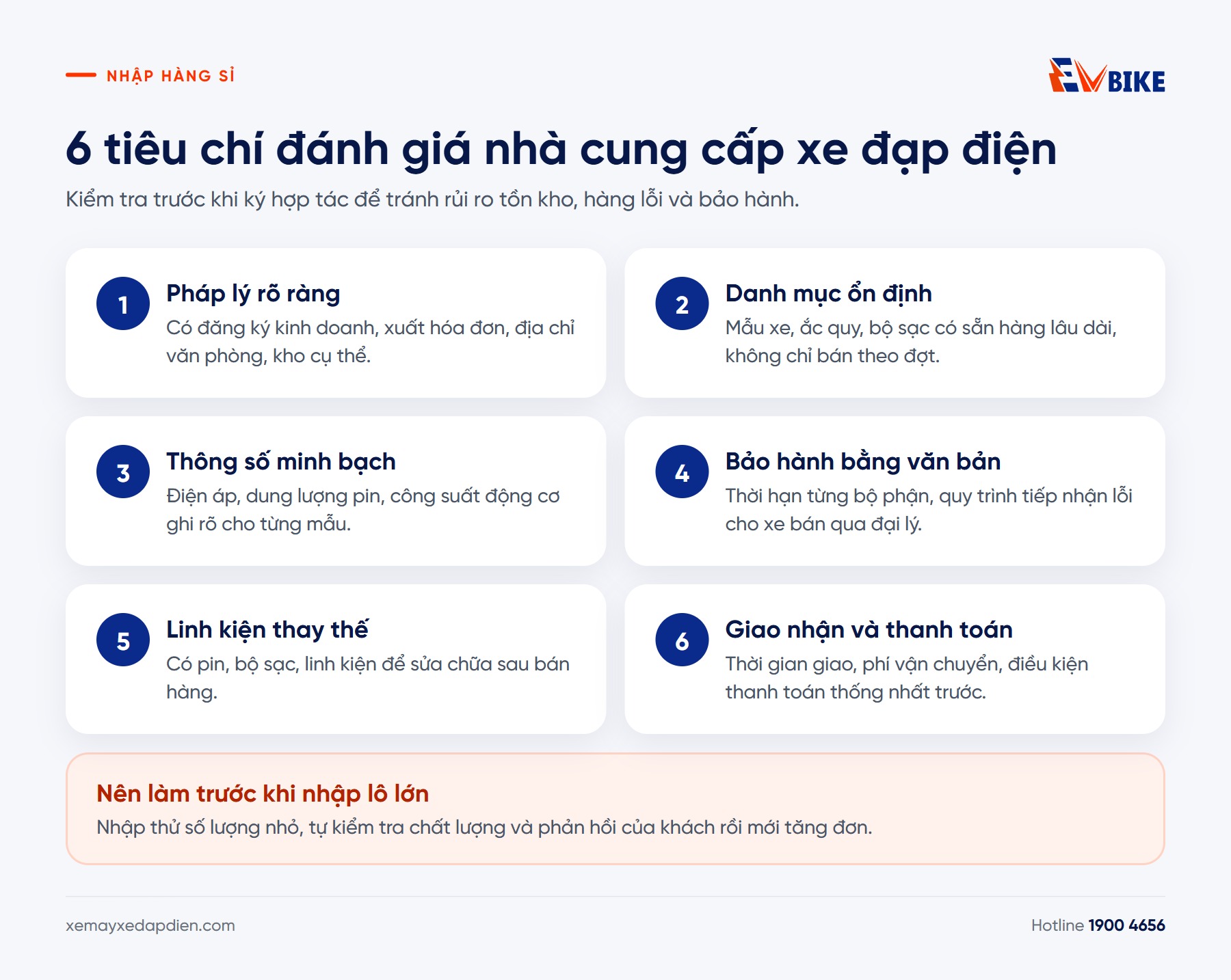 Sáu tiêu chí đánh giá nhà cung cấp khi nhập sỉ xe đạp điện