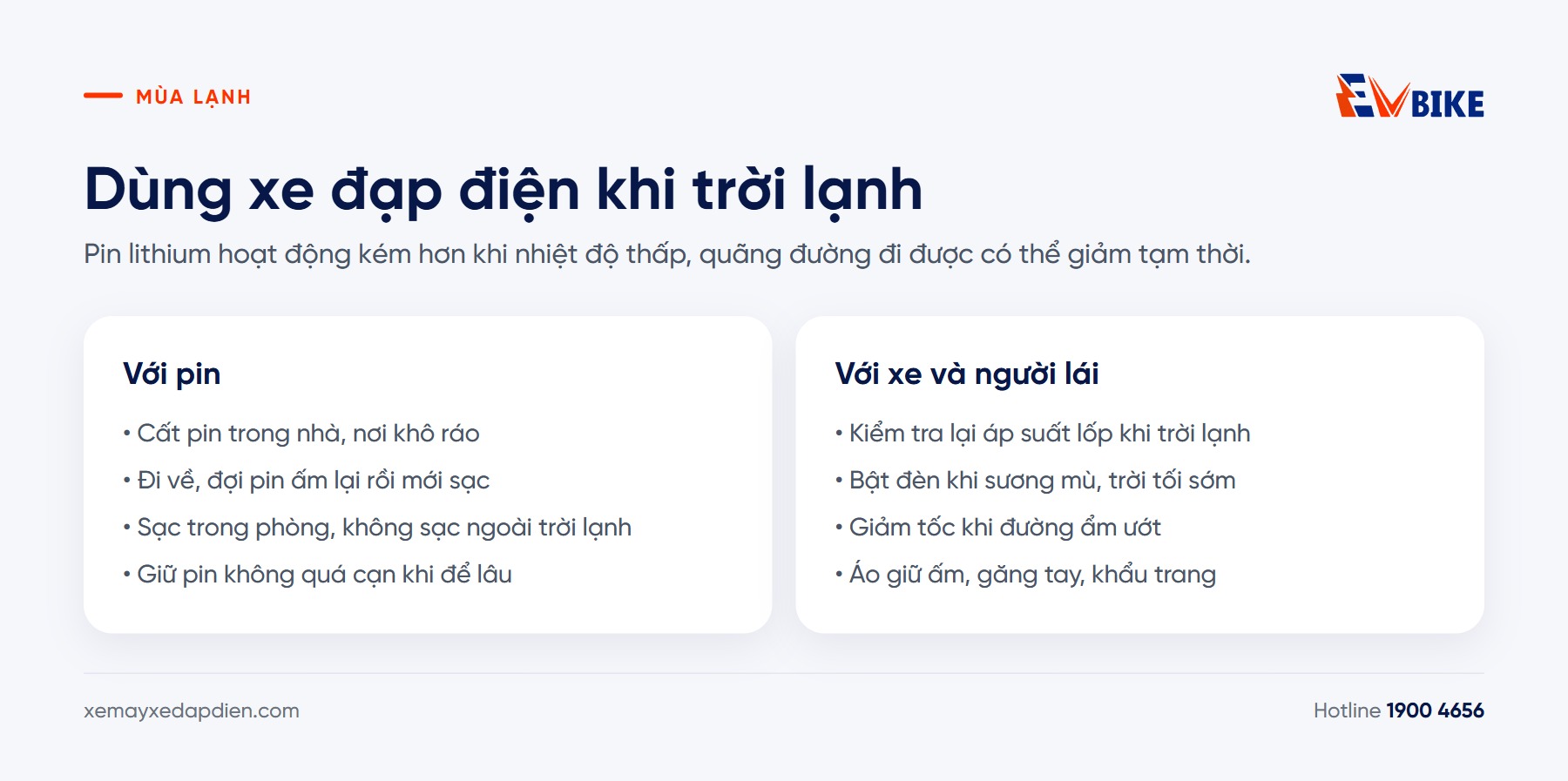 Lưu ý dùng xe đạp điện khi trời lạnh cho pin, xe và người lái